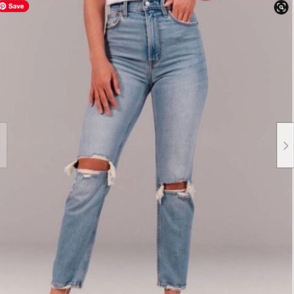 abercrombie and fitch the ankle straight ultra high rise distress